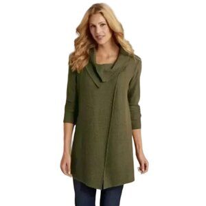 SOFT SURROUNDINGS Miranda Sweater, Dark Green Wool Blend Faux Wrap Bohemian, XS